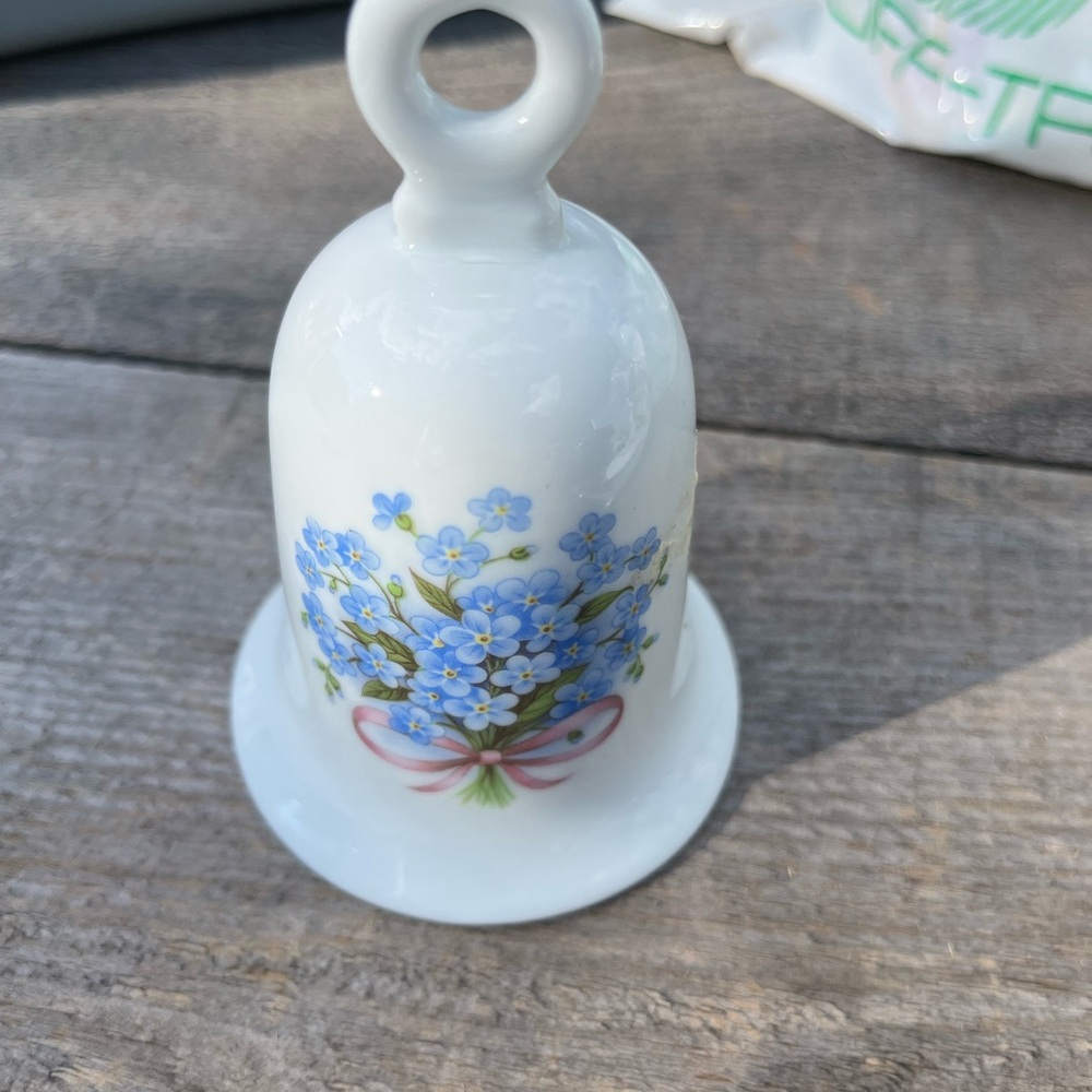 Hand painted  Glass Art Bell with Blue and Pink Accents